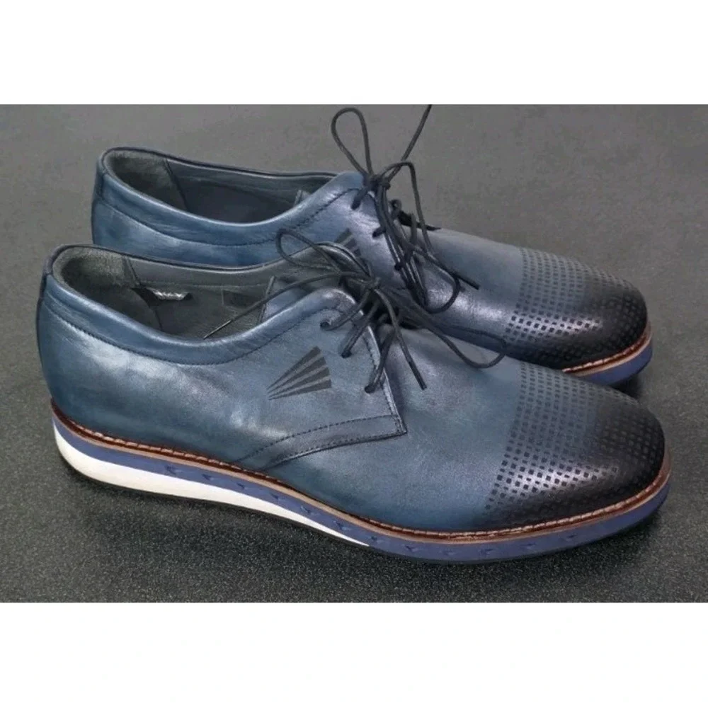S'Baker Leather EMBOSSED DERBY SHOES BLUE‎ Men 8.5 EU 41 Sneaker Casual EUC